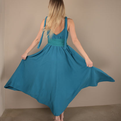 Summer Dress in Deep Blue and Green colors