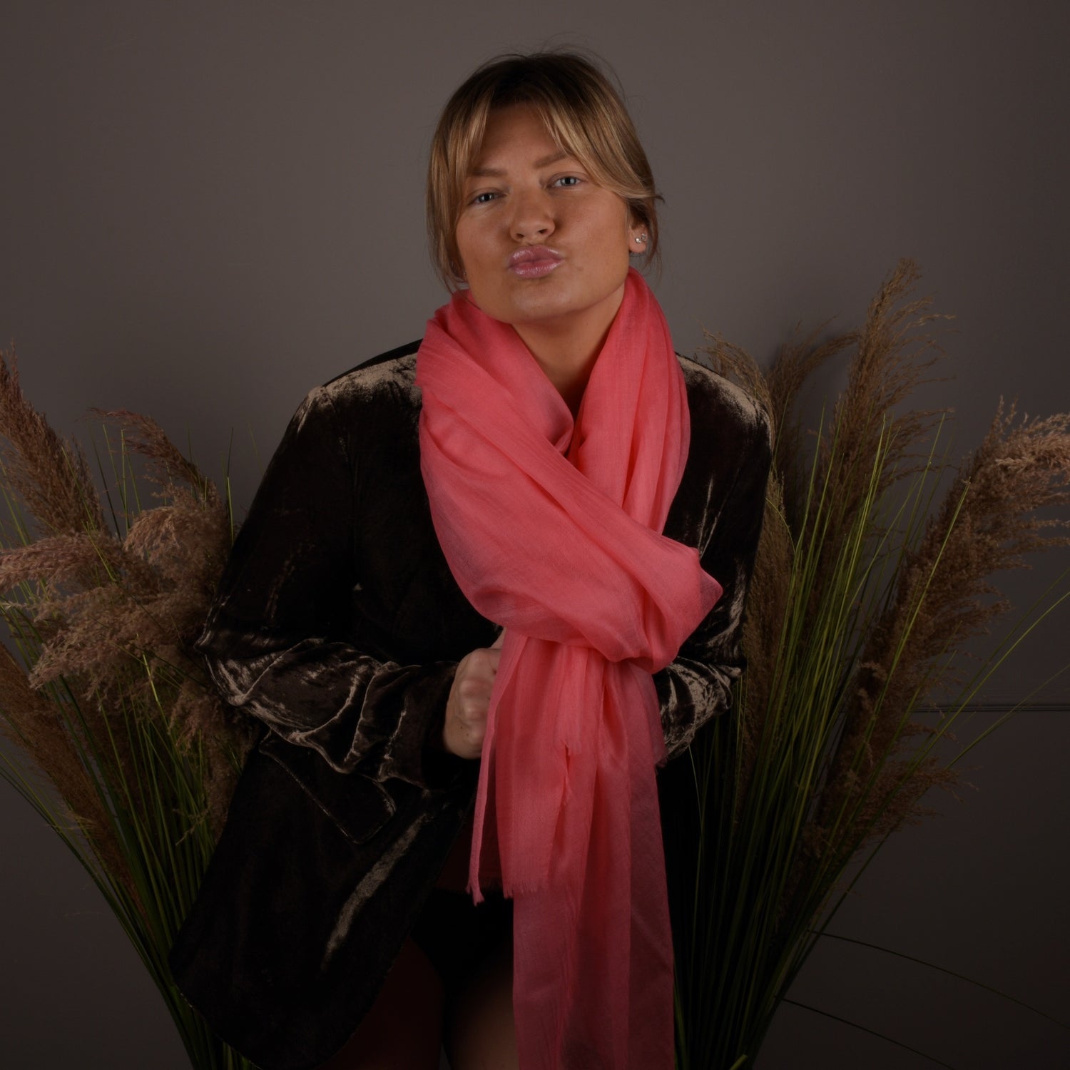 Peach Transparent Organic Scarf in Lightweight Cashmere