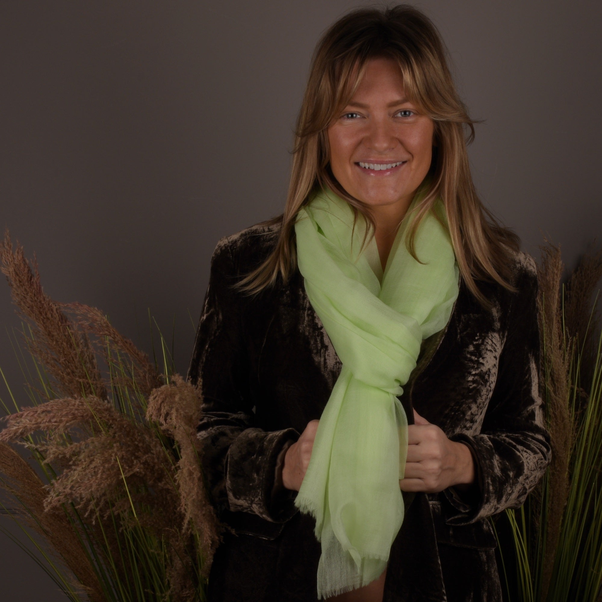 Apple Green organic cashmere scarf thin transparent