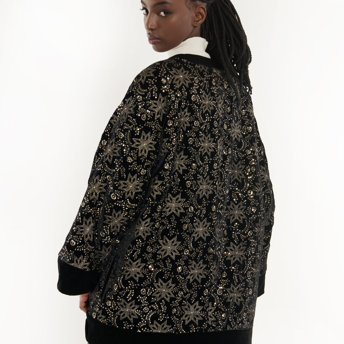 RAYON Coat Embroidery Black &amp; Silver