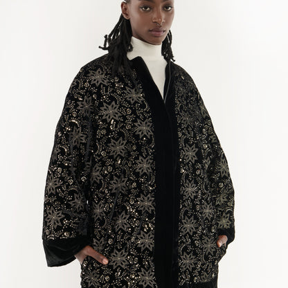 RAYON Coat Embroidery Black &amp; Silver