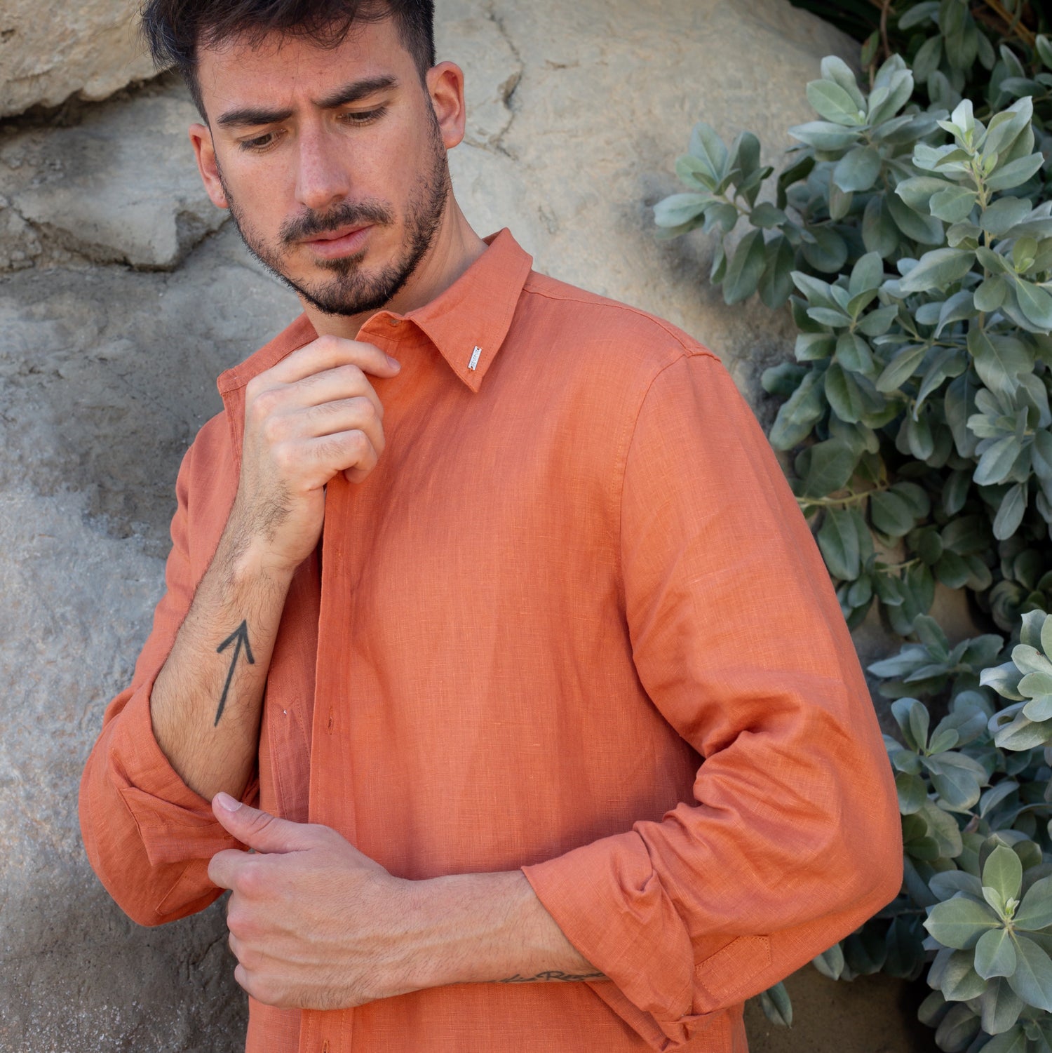 LINO Shirt 100% Linen Terracotta